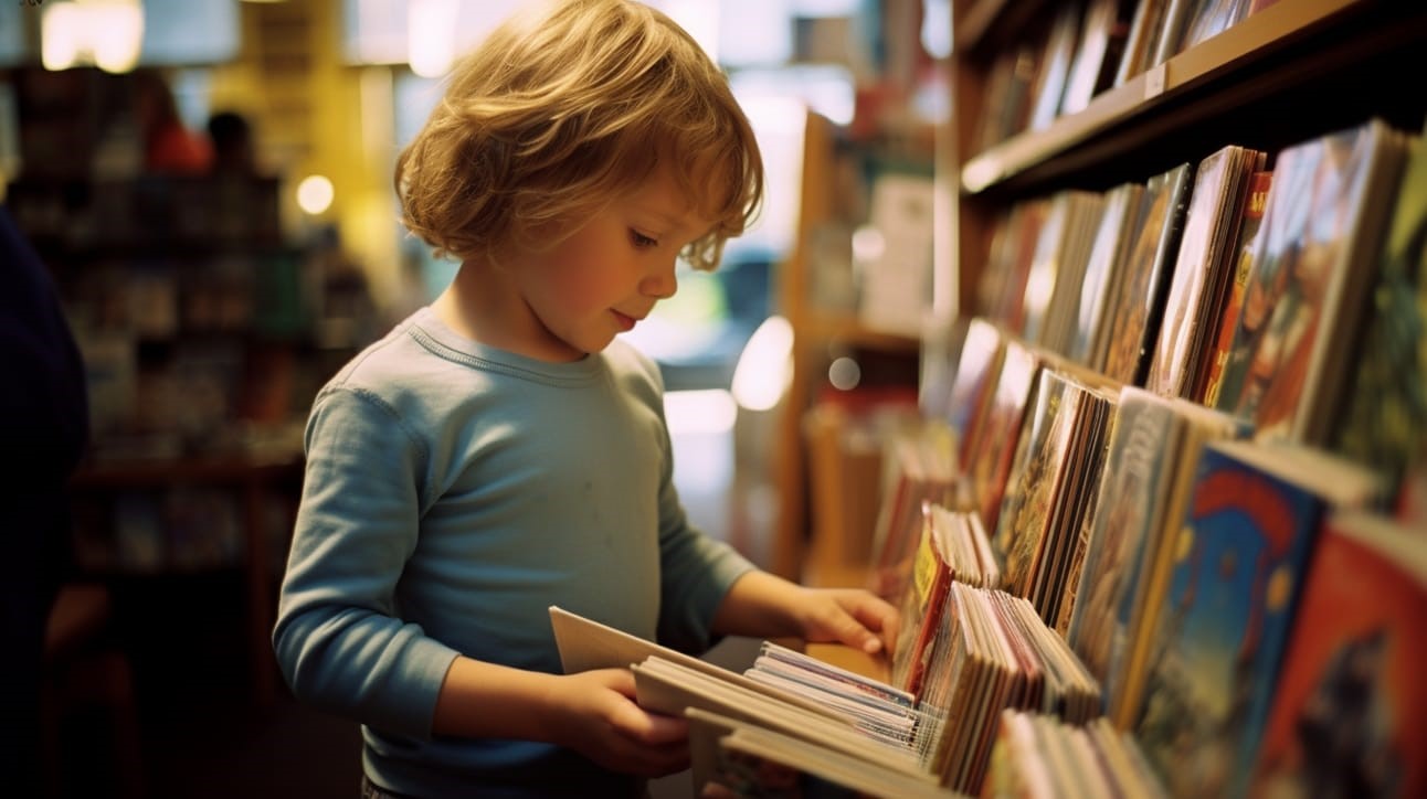 Image of a young child choosing a library book